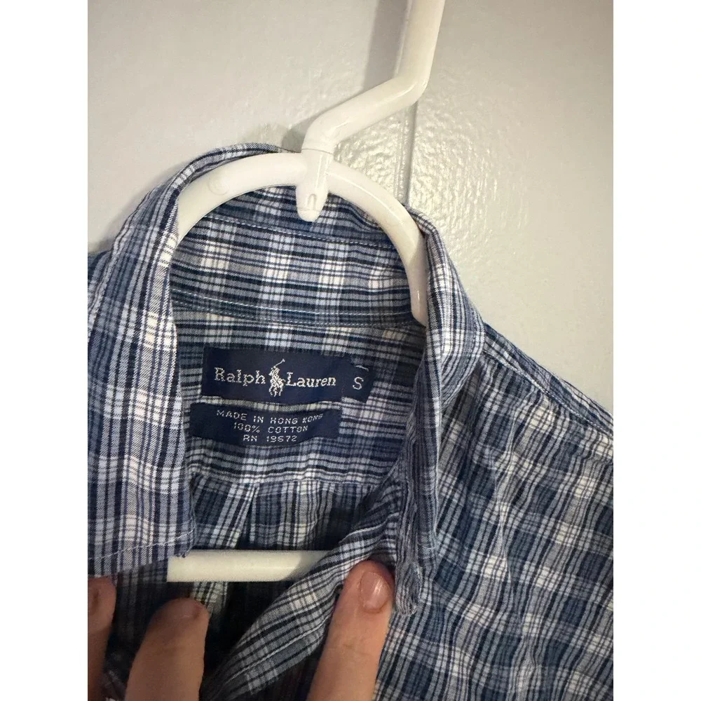Ralph Lauren Shirt‎ Kids Size S Blue Plaid Short Sleeve Button Down Cotton